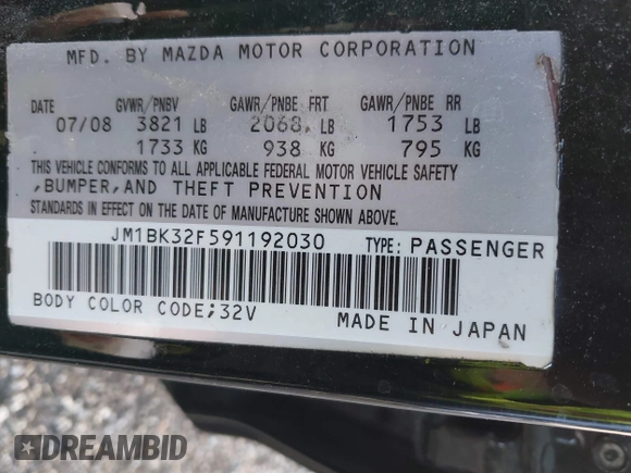 2009 Mazda 3 i Touring Value with VIN JM1BK32F591192030, listed as a IAAI auction lot 41248304 with 153,467 mi miles. Bid and sale history available at carsss.com. Image 9.