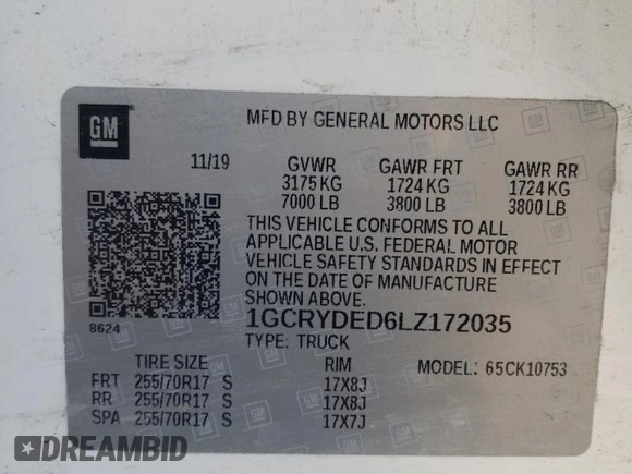 2020 Chevrolet Silverado 1500 LT with VIN 1GCRYDED6LZ172035, listed as a Copart auction lot 45418165 with 55,285 mi miles and Salvage Title. Bid and sale history available at carsss.com. Image 13.