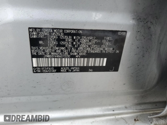 2008 Toyota RAV4 Limited с VIN JTMBD31V486073230, выставлен на аукционе Copart как лот 44893285 с пробегом 137 706 миль миль и Чистый • Clean title. История ставок и продаж доступна на DreamBid. Изображение 13.