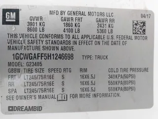2017 Chevrolet Express Cargo with VIN 1GCWGAFF5H1246698, listed as a IAAI auction lot 42546142 with 186,229 mi miles and . Bid and sale history available at DreamBid. Image 9.