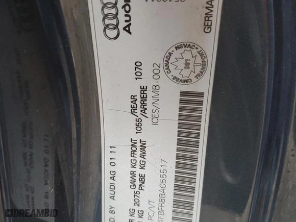 2011 Audi A5 Technik with VIN WAU4FBFR8BA055517, listed as a Copart auction lot 78127694 with 173,156 mi miles and Salvage Title. Bid and sale history available at carsss.com. Image 12.