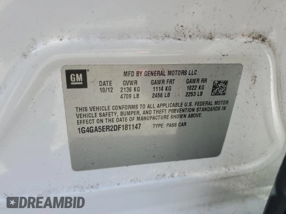 2013 Buick LaCrosse z VIN 1G4GA5ER2DF181147, wystawiony jako Copart lot #42118895 z przebiegiem 154 020 mil mil oraz Szkoda całkowita • Salvage title. Historia ofert i sprzedaży dostępna na DreamBid. Obrazek 14.