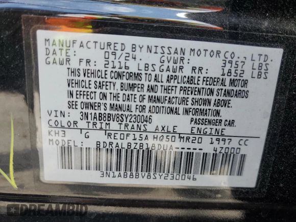 2025 Nissan Sentra S with VIN 3N1AB8BV8SY230046, listed as a Copart auction lot 54944085 with 14,616 mi miles and Clean Title. Bid and sale history available at DreamBid. Image 12.