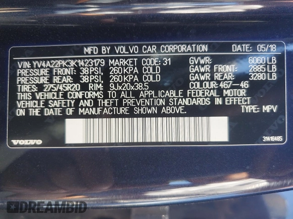 2019 Volvo XC90 Momentum with VIN YV4A22PK3K1423179, listed as a Copart auction lot 84064864 with 146,313 mi miles and Salvage Title. Bid and sale history available at carsss.com. Image 13.