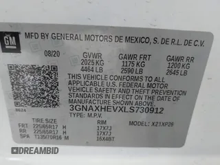 2020 Chevrolet Equinox LS with VIN 3GNAXHEVXLS730912, listed as a IAAI auction lot 41925848 with 58,981 mi miles and . Bid and sale history available at DreamBid. Image 9.