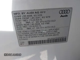 2013 Audi Q7 S line Prestige z VIN WA1DGAFE4DD005118, wystawiony jako IAAI lot #42093205 z przebiegiem 102 409 mil mil oraz . Historia ofert i sprzedaży dostępna na DreamBid. Obrazek 9.