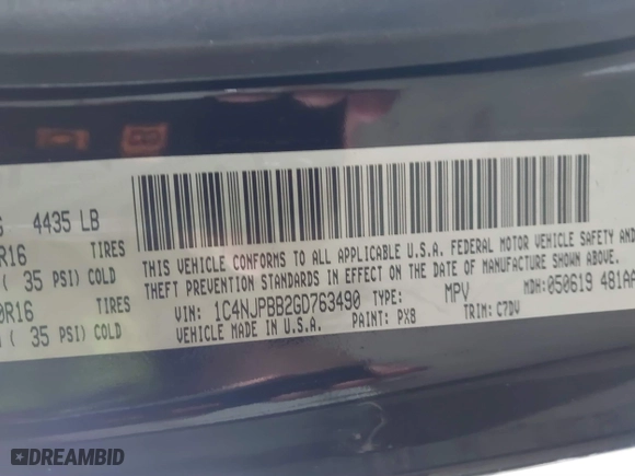 2016 Jeep Patriot Sport with VIN 1C4NJPBB2GD763490, listed as a IAAI auction lot 41613265 with 104,806 mi miles. Bid and sale history available at carsss.com. Image 9.