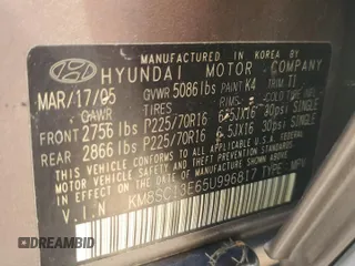 2005 Hyundai Santa Fe GLS with VIN KM8SC13E65U996817, listed as a Copart auction lot 73829854 with 51,637 mi miles and Non Repairable. Bid and sale history available at carsss.com. Image 14.