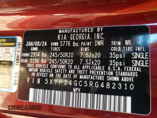 2024 Kia Telluride EX with VIN 5XYP34GC5RG482310, listed as a Copart auction lot 87464404 with 15,146 mi miles and Salvage Title. Bid and sale history available at DreamBid. Image 13.