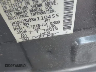 2008 Nissan Quest S with VIN 5N1BV28U98N110455, listed as a IAAI auction lot 41178364 with 157,632 mi miles. Bid and sale history available at carsss.com. Image 9.