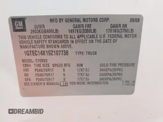 2009 GMC Sierra 1500 Work Truck z VIN 1GTEC14X19Z107738, wystawiony jako IAAI lot #42221514 z przebiegiem 144 789 mil mil oraz . Historia ofert i sprzedaży dostępna na DreamBid. Obrazek 9.