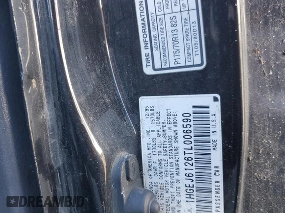 1996 Honda Civic DX with VIN 1HGEJ6126TL006590, listed as a Copart auction lot 79457604 with 186,293 mi miles and Salvage Title. Bid and sale history available at carsss.com. Image 12.