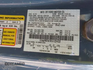 2024 Ford Mustang EcoBoost with VIN 1FA6P8TH7R5122432, listed as a IAAI auction lot 42333007 with Not provided miles and . Bid and sale history available at DreamBid. Image 9.