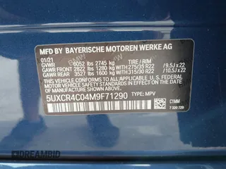2021 BMW X5 sDrive40i with VIN 5UXCR4C04M9F71290, listed as a IAAI auction lot 41684530 with 1 mi miles. Bid and sale history available at carsss.com. Image 9.