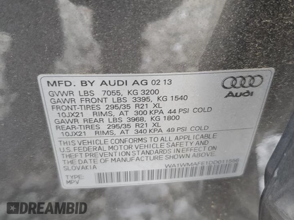 2013 Audi Q7 Prestige with VIN WA1WMAFE1DD011556, listed as a Copart auction lot 41766015 with 162,140 mi miles and Clean title. Bid and sale history available at DreamBid. Image 14.