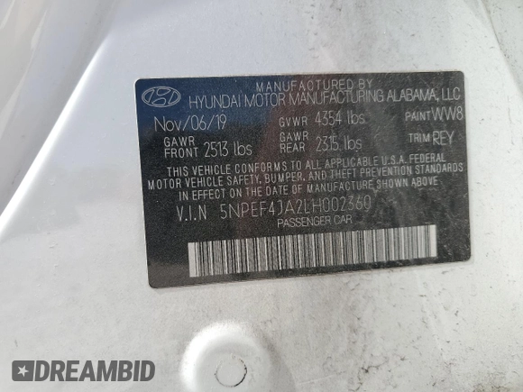 2020 Hyundai Sonata SEL z VIN 5NPEF4JA2LH002360, wystawiony jako Copart lot #53670775 z przebiegiem 118 561 mil mil oraz Szkoda całkowita • Salvage title. Historia ofert i sprzedaży dostępna na DreamBid. Obrazek 12.