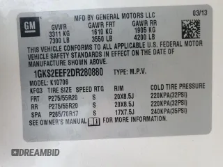 2013 GMC Yukon Denali with VIN 1GKS2EEF2DR280880, listed as a Copart auction lot 78151804 with 109,092 mi miles and Salvage Title. Bid and sale history available at carsss.com. Image 13.