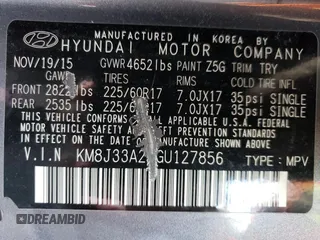 2016 Hyundai Tucson Limited with VIN KM8J33A27GU127856, listed as a Copart auction lot 55827075 with 86,251 mi miles and Clean Title. Bid and sale history available at DreamBid. Image 13.