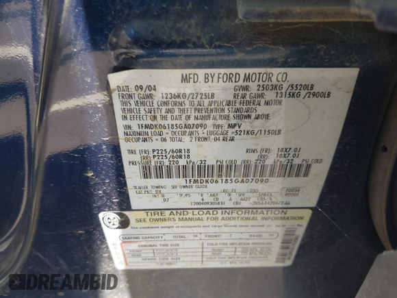 2005 Ford Freestyle Limited с VIN 1FMDK06185GA07090, выставлен на аукционе IAAI как лот 42431038 с пробегом Не указан миль и . История ставок и продаж доступна на DreamBid. Изображение 9.