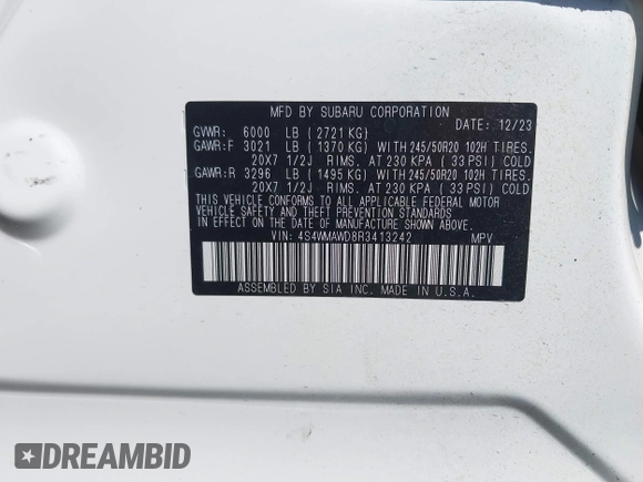 2024 Subaru Ascent Touring with VIN 4S4WMAWD8R3413242, listed as a IAAI auction lot 40415485 with 8,487 mi miles and . Bid and sale history available at DreamBid. Image 9.