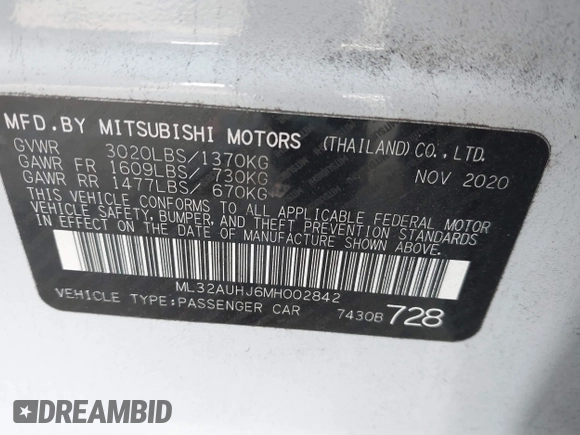 2021 Mitsubishi Mirage ES с VIN ML32AUHJ6MH002842, выставлен на аукционе IAAI как лот 41380479 с пробегом 71 939 миль миль и . История ставок и продаж доступна на DreamBid. Изображение 9.