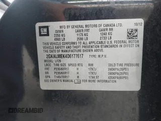 2013 GMC Terrain SLE с VIN 2GKALMEK4D6177617, выставлен на аукционе IAAI как лот 42749719 с пробегом 145 983 миль миль и . История ставок и продаж доступна на DreamBid. Изображение 9.