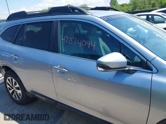2020 Subaru Outback Premium with VIN 4S4BTAEC2L3226595, listed as a IAAI auction lot 42374094 with 57,369 mi miles and . Bid and sale history available at DreamBid. Image 14.