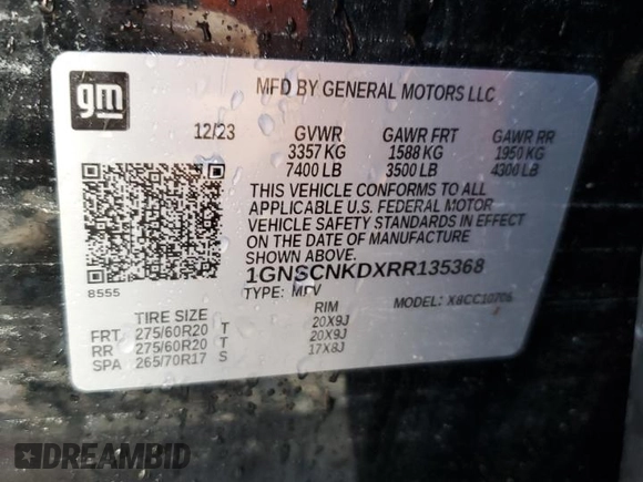 2024 Chevrolet Tahoe LT with VIN 1GNSCNKDXRR135368, listed as a Copart auction lot 80444054 with 14,437 mi miles and Non repairable. Bid and sale history available at DreamBid. Image 14.