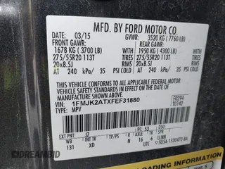 2015 Ford Expedition Max Limited with VIN 1FMJK2ATXFEF31880, listed as a IAAI auction lot 41206492 with 188,699 mi miles and . Bid and sale history available at DreamBid. Image 9.