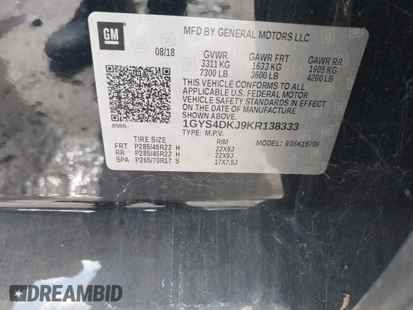 2019 Cadillac Escalade Platinum with VIN 1GYS4DKJ9KR138333, listed as a IAAI auction lot 42523430 with 104,787 mi miles and . Bid and sale history available at DreamBid. Image 9.