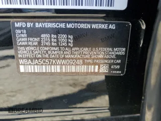 2019 BMW 5 Series 530i with VIN WBAJA5C57KWW09248, listed as a Copart auction lot 50516475 with 69,432 mi miles and Salvage Title. Bid and sale history available at DreamBid. Image 12.