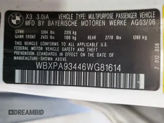 2006 BMW X3 3.0i with VIN WBXPA93446WG81614, listed as a Copart auction lot 51410125 with 139,118 mi miles and Clean Title. Bid and sale history available at carsss.com. Image 13.