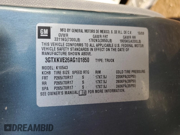 2010 GMC Sierra 1500 with VIN 3GTXKVE26AG101850, listed as a Copart auction lot 82770984 with 175,714 mi miles and Salvage Title. Bid and sale history available at DreamBid. Image 13.