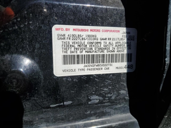 2012 Mitsubishi Lancer SE with VIN JA32V2FW8CU022731, listed as a Copart auction lot 83098104 with 171,459 mi miles and Clean Title. Bid and sale history available at carsss.com. Image 12.
