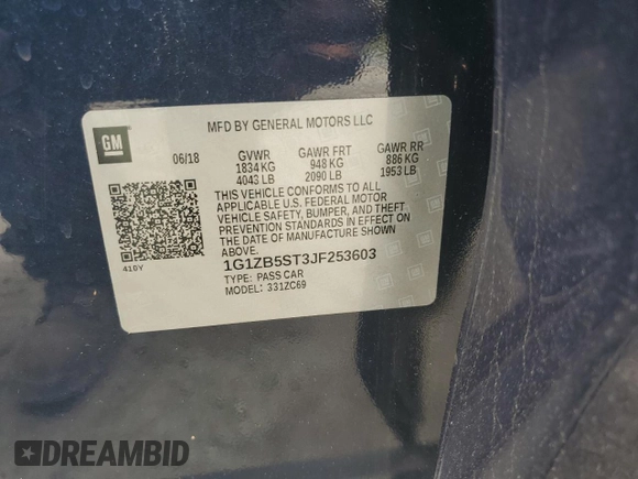 2018 Chevrolet Malibu LS with VIN 1G1ZB5ST3JF253603, listed as a Copart auction lot 54227575 with 54,608 mi miles and Salvage Title. Bid and sale history available at DreamBid. Image 12.