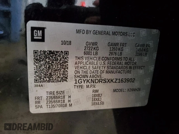 2019 Cadillac XT5 Luxury AWD z VIN 1GYKNDRSXKZ163902, wystawiony jako Copart lot #47967495 z przebiegiem 72 845 mil mil oraz Szkoda całkowita • Salvage title. Historia ofert i sprzedaży dostępna na DreamBid. Obrazek 13.