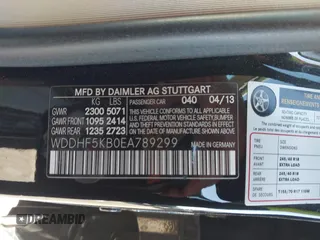 2014 Mercedes-Benz E-Class E 350 Sport with VIN WDDHF5KB0EA789299, listed as a IAAI auction lot 41763844 with 105,253 mi miles. Bid and sale history available at carsss.com. Image 9.
