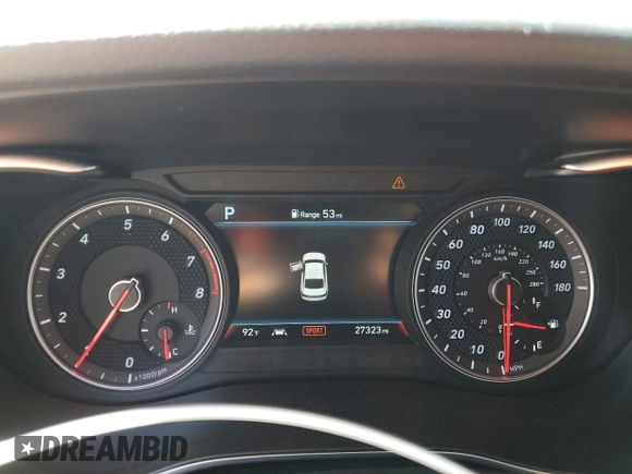 2021 Genesis G70 3.3T with VIN KMTG74LE8MU072654, listed as a Copart auction lot 74278574 with 27,323 mi miles and Non Repairable. Bid and sale history available at carsss.com. Image 9.