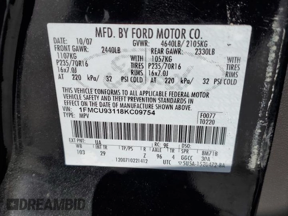 2008 Ford Escape XLT with VIN 1FMCU93118KC09754, listed as a Copart auction lot 45372295 with Not provided miles and Salvage title. Bid and sale history available at DreamBid. Image 13.