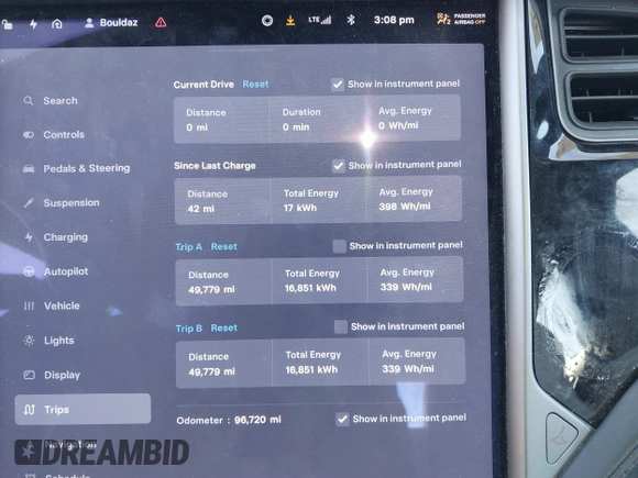 2020 Tesla Model S Long Range with VIN 5YJSA1E23LF381872, listed as a IAAI auction lot 41763046 with 96,720 mi miles and . Bid and sale history available at DreamBid. Image 7.
