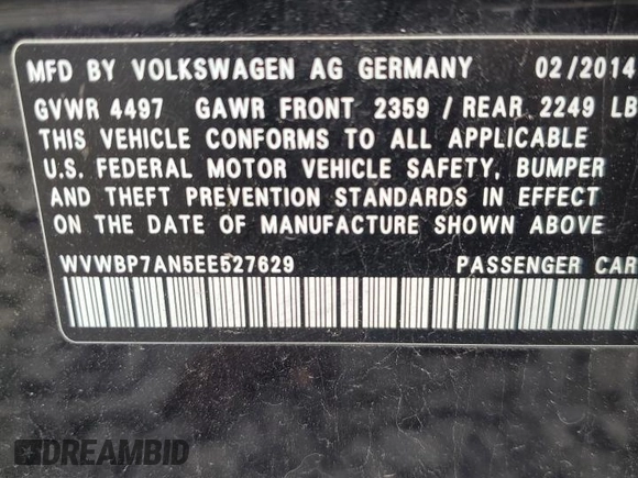 2014 Volkswagen CC R-Line с VIN WVWBP7AN5EE527629, выставлен на аукционе Copart как лот 50788125 с пробегом 70 765 миль миль и Списание • Salvage title. История ставок и продаж доступна на DreamBid. Изображение 12.