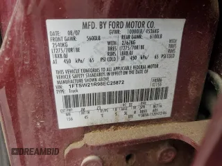 2008 Ford F-250 XL with VIN 1FTSW21R98EC25872, listed as a Copart auction lot 60349775 with Not provided miles and Salvage title. Bid and sale history available at DreamBid. Image 12.