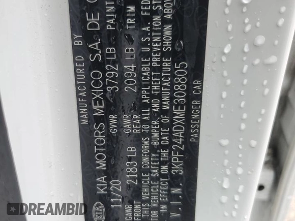 2021 Kia Forte LXS with VIN 3KPF24ADXME308805, listed as a Copart auction lot 59344255 with 60,854 mi miles and Salvage title. Bid and sale history available at DreamBid. Image 12.
