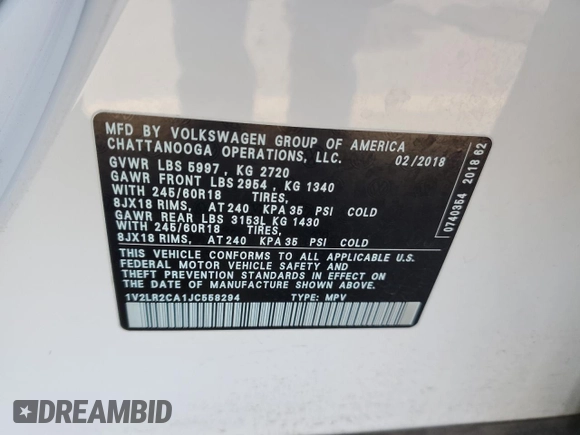 2018 Volkswagen Atlas SE z VIN 1V2LR2CA1JC558294, wystawiony jako Copart lot #54971575 z przebiegiem 65 118 mil mil oraz Szkoda całkowita • Salvage title. Historia ofert i sprzedaży dostępna na DreamBid. Obrazek 12.