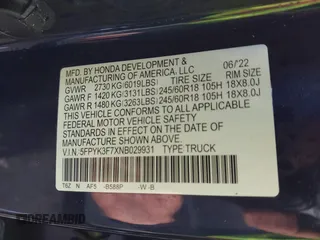 2022 Honda Ridgeline RTL-E z VIN 5FPYK3F7XNB029931, wystawiony jako IAAI lot #41213133 z przebiegiem Nie podano mil oraz . Historia ofert i sprzedaży dostępna na DreamBid. Obrazek 9.