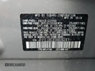 2025 Subaru Forester Premium with VIN JF2SLDBCXSH424743, listed as a Copart auction lot 56463185 with 12,520 mi miles and Salvage title. Bid and sale history available at DreamBid. Image 13.