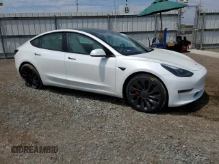 2023 Tesla Model 3 Performance with VIN 5YJ3E1EC5PF487845, listed as a Copart auction lot 62686164 with 4,938 mi miles and Salvage Title. Bid and sale history available at carsss.com. Image 4.