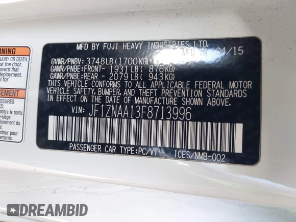 2015 Scion FR-S z VIN JF1ZNAA13F8713996, wystawiony jako IAAI lot #41189792 z przebiegiem 92 730 mil mil oraz . Historia ofert i sprzedaży dostępna na DreamBid. Obrazek 9.