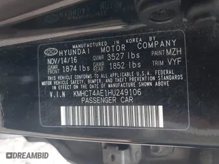 2017 Hyundai Accent SE with VIN KMHCT4AE1HU249106, listed as a IAAI auction lot 41714238 with 183,247 mi miles. Bid and sale history available at carsss.com. Image 9.