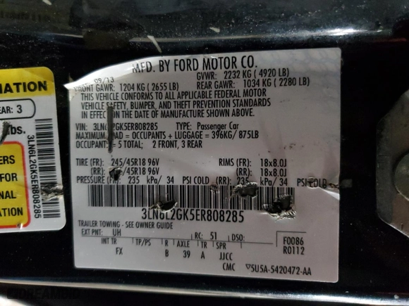 2014 Lincoln MKZ with VIN 3LN6L2GK5ER808285, listed as a Copart auction lot 43328985 with 174,687 mi miles and Clean Title. Bid and sale history available at carsss.com. Image 12.